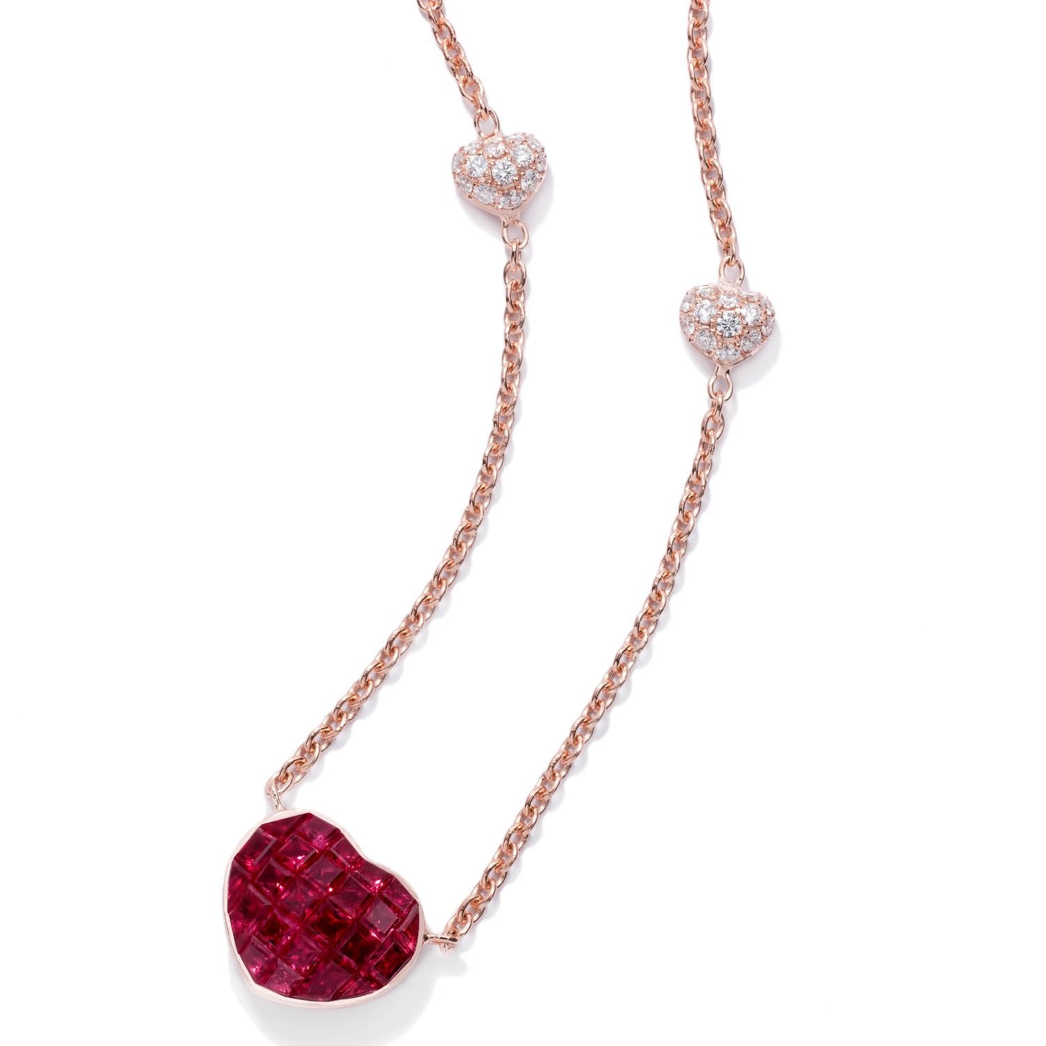 BEE MINE Mosaic Ruby Heart Rose Gold Necklace